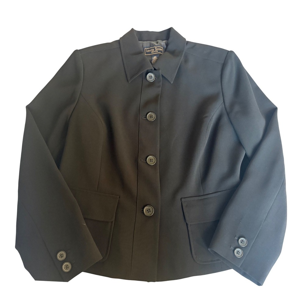 Laura Scott Women Blazer Jacket Suit 12P Black Professional Office Career Work